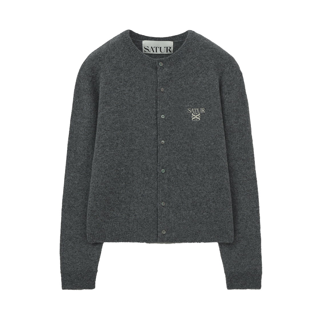 SA254MKC08CCL0 SATUR Loren Wool Blend Crew Neck Knit Cardigan Charcoal