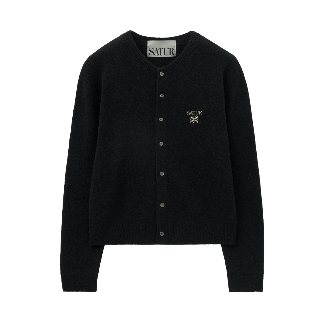 SA254MKC08BLK0 SATUR Loren Wool Blend Crew Neck Knit Cardigan Black