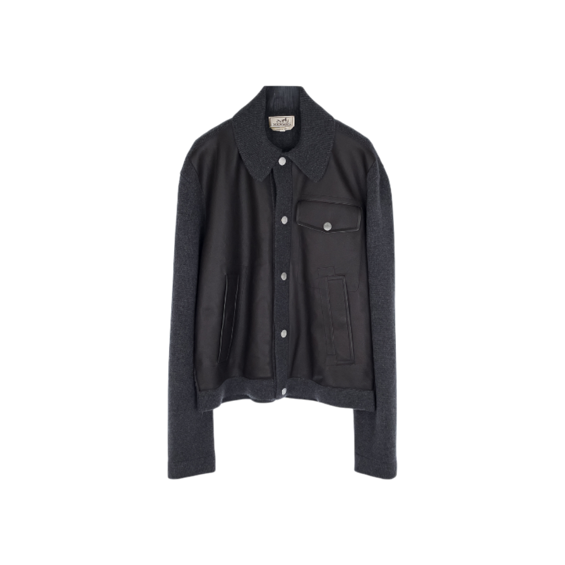 ITEJM5CJU3LH Hermes Devan Leather Cotton Jacket S Dark Grey/Dark Brown