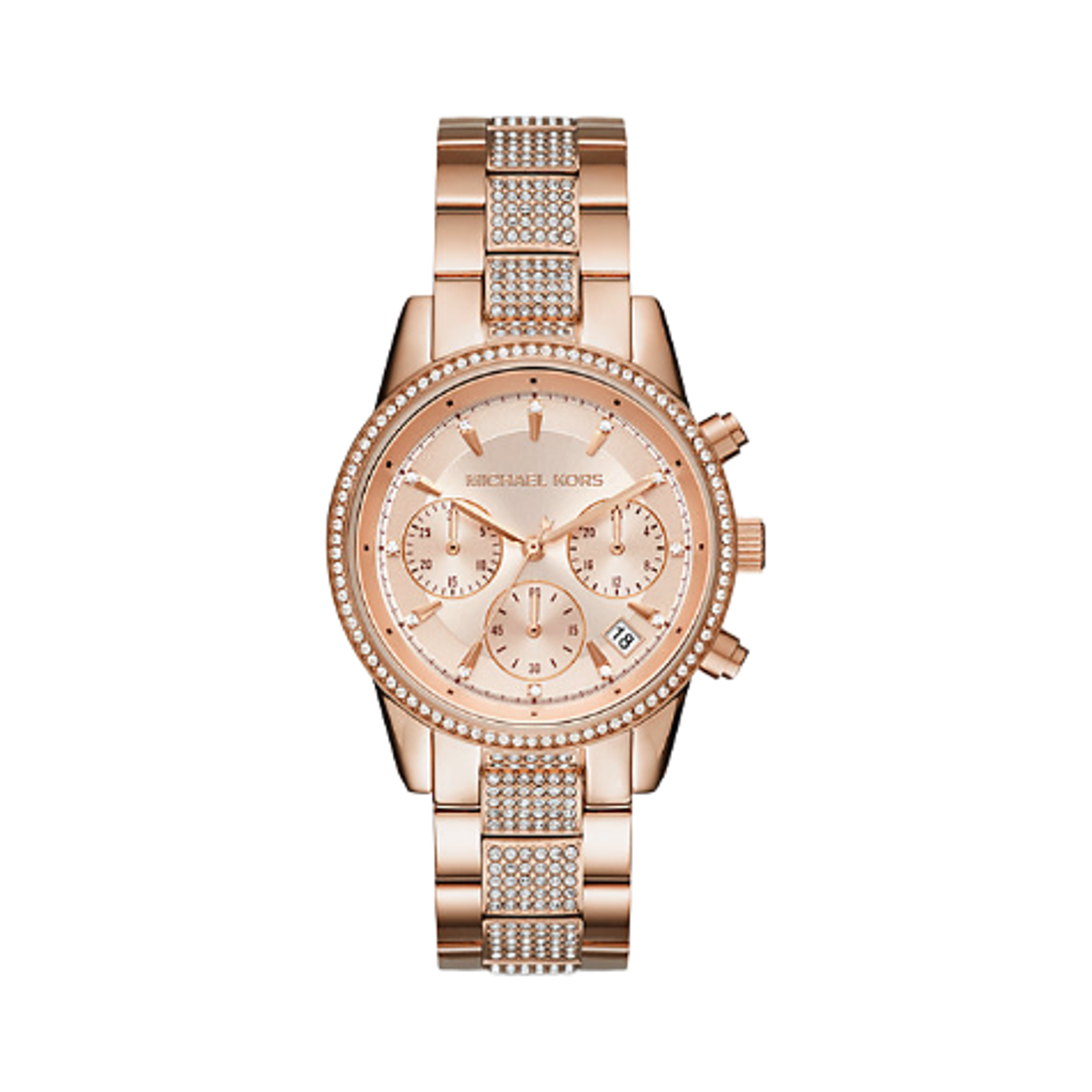 MK6485 (W) Michael Kors Bryant Pave Quartz Chronograph 37mm Watch Stainless Steel Rose Gold