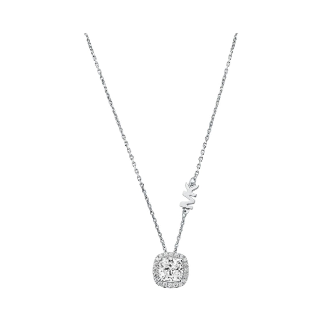 (W) 마이클 코어스 스털링 실버 쿠션 컷 큐빅 지르코니아 펜던트 네클리스 실버((W) Michael Kors Sterling Silver Cushion Cut Cubic Zirconia Pendant Necklace Silver)