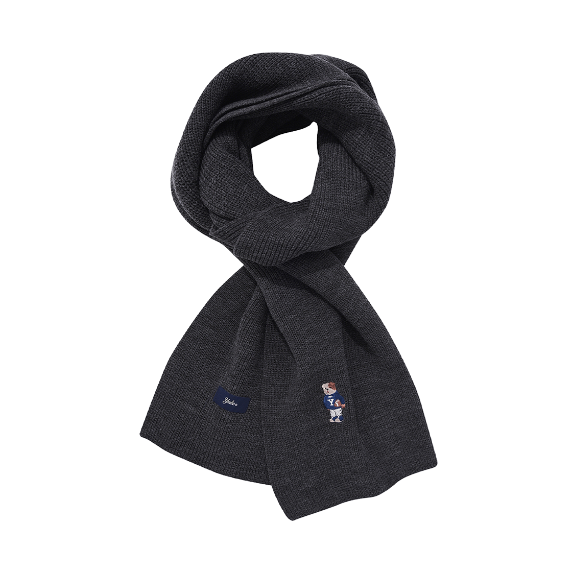 예일 엠브로이더리 댄 코지 니트 머플러 차콜(Yale Embroidery Dan Gauge Knit Muffler Charcoal)