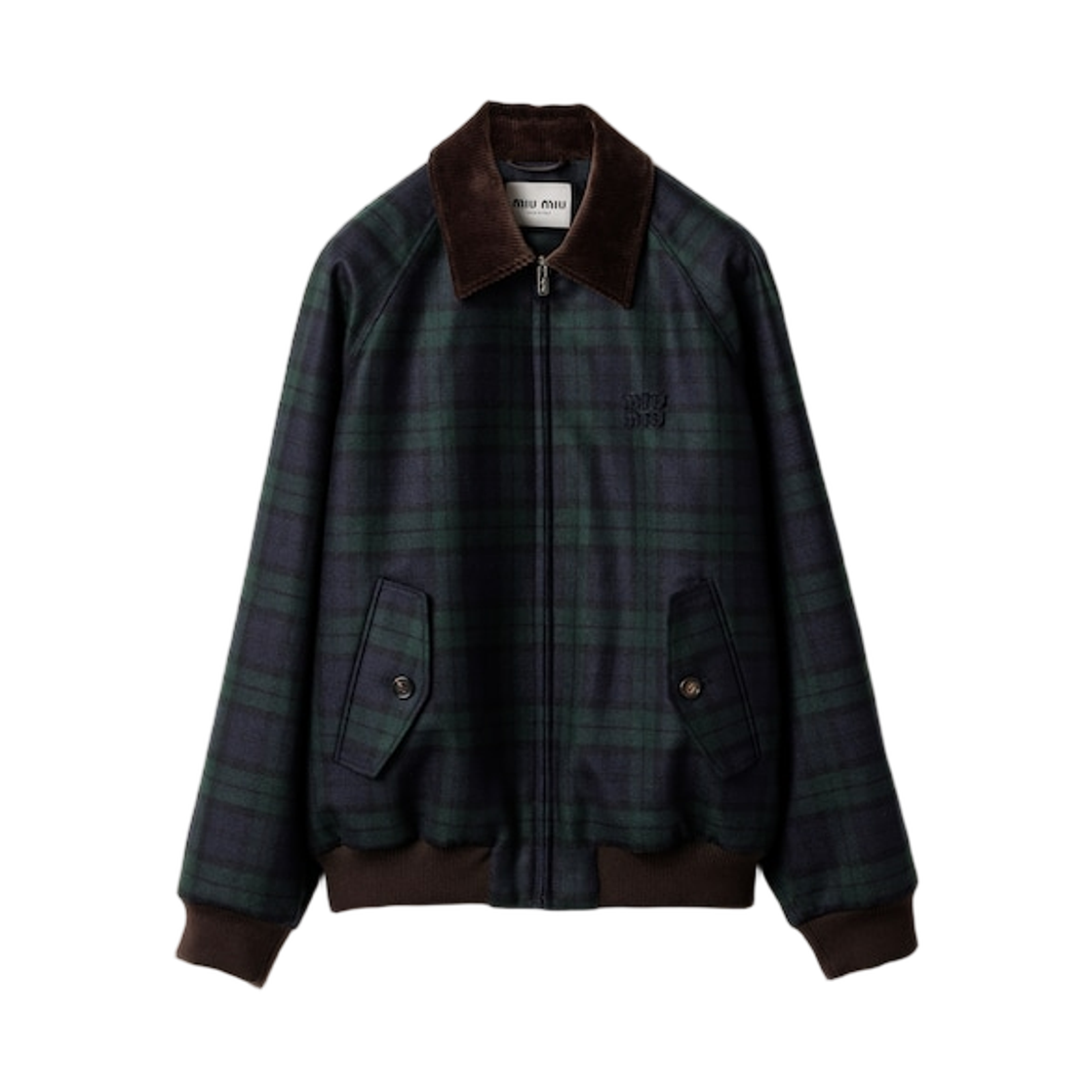 ML1328-17V7-F0D3Z (W) Miu Miu Checked Twill Blouson Jacket Blue Green