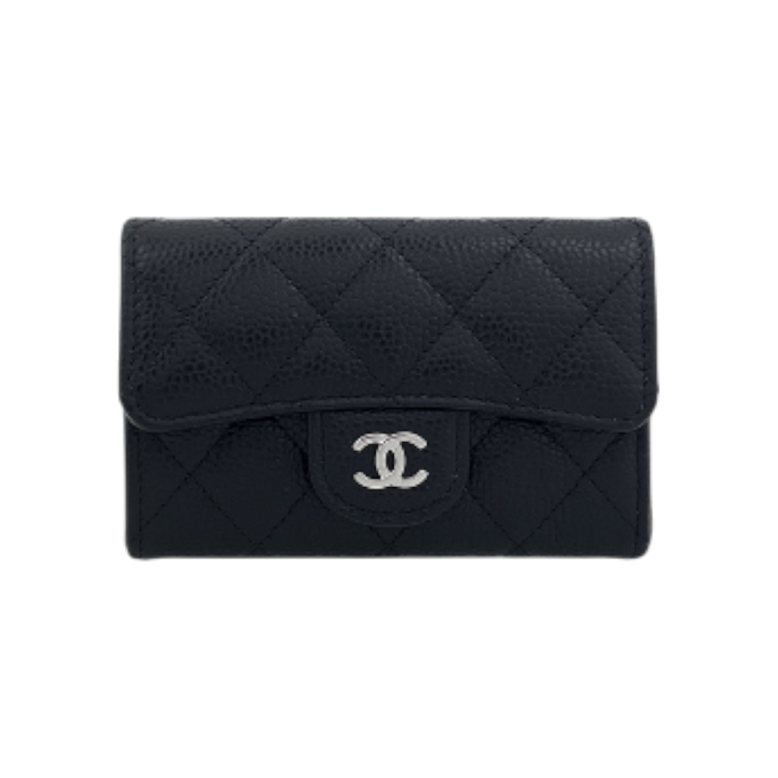 IT8Q4NV3CAEI Chanel Classic Black Caviar Card Holder with Silver Hardware