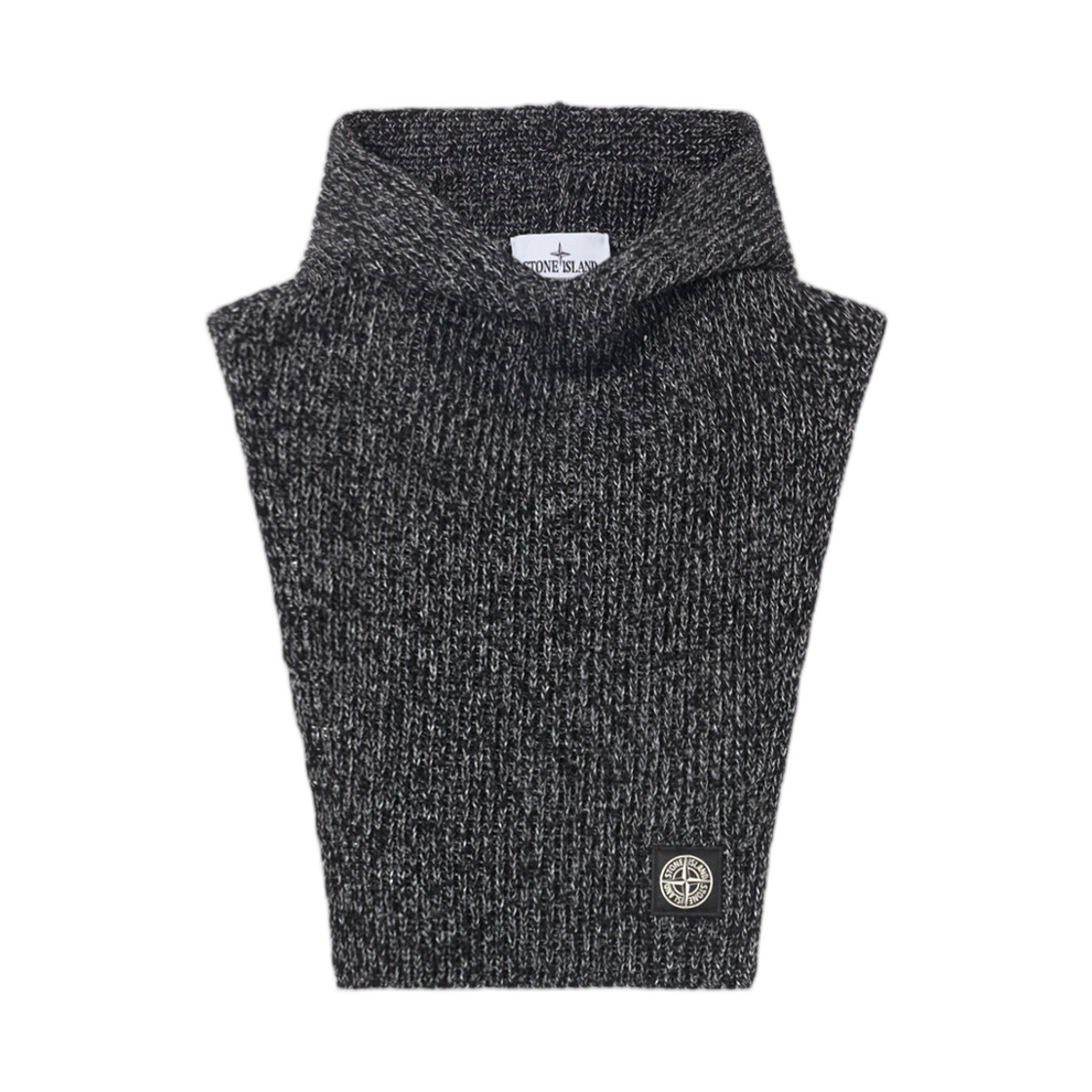 스톤 아일랜드 N100010 니트 리플렉티브 후드 카울 리플렉티브 코팅 앤 컴퍼스 패치 블랙 멜란지 - 25FW(Stone Island N100010 Knit Reflective Hooded Cowl with Reflective Coating and Compass Patch Black Melange - 25FW) - 1