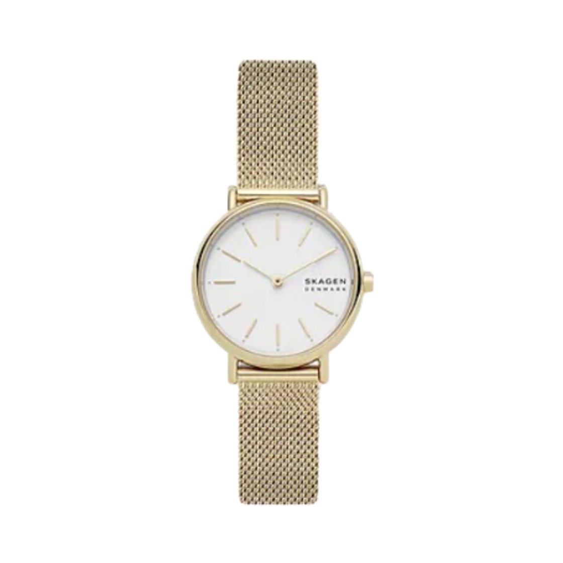 스카겐 시그니쳐 릴리 슬림 쿼츠 투핸드 30mm 화이트 실버 스테인리스 스틸 메쉬 골드(Skagen Signature Lille Slim Quartz Two-Hand 30mm White Silver Stainless Steel Mesh Gold)