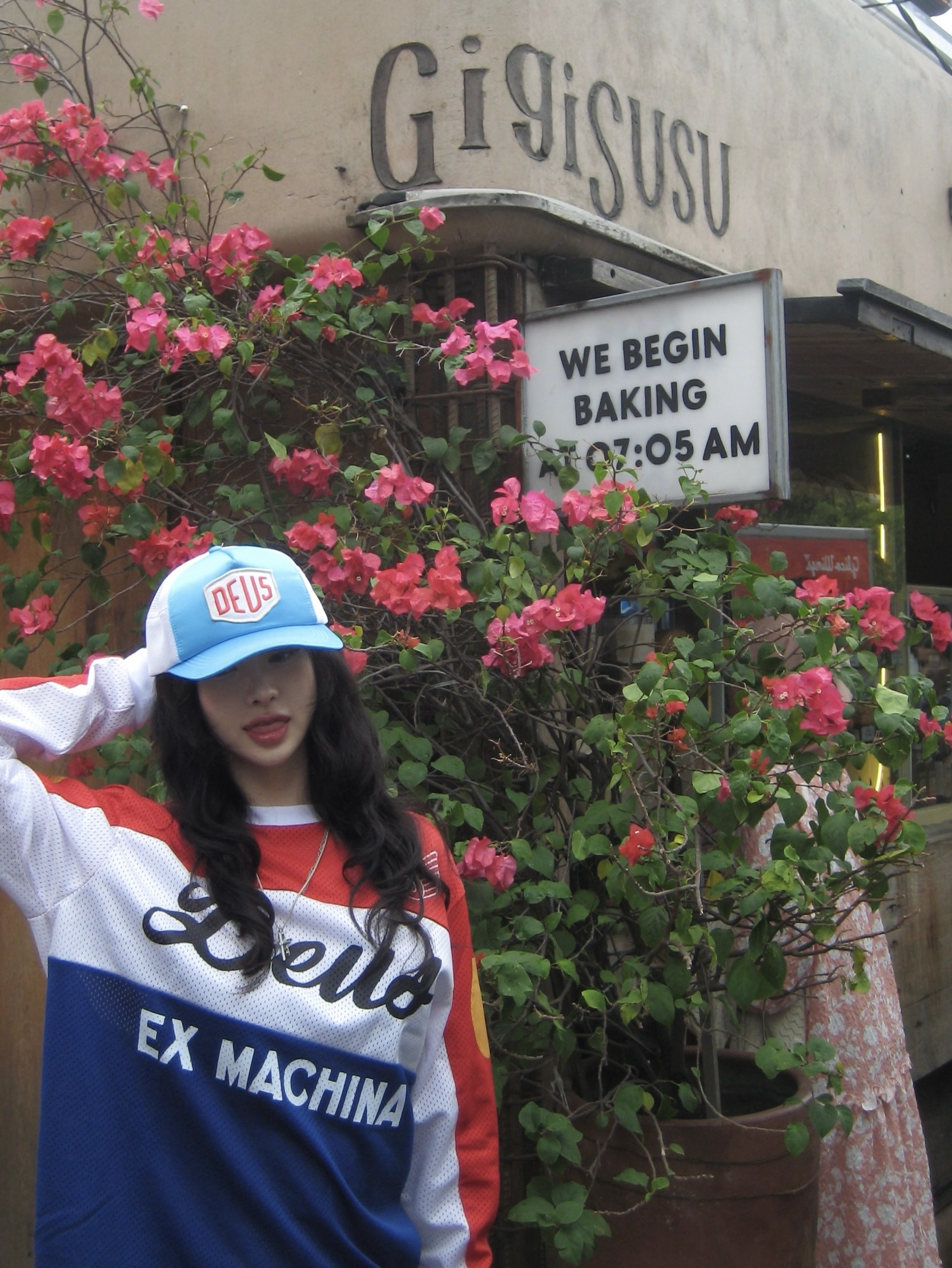 Deus Ex Machina Saber Moto Jersey Red, Haleine Double Cross Layered Necklace Black (VA401) 착용 스타일 - 1