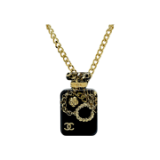Chanel Perfume Bottle Necklace Black and Gold