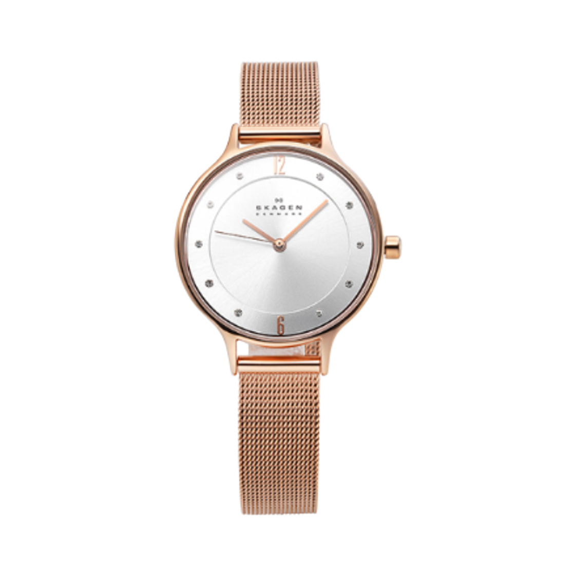 SKW2151 Skagen Anita Lille Quartz Three-Hand 30mm White Silver Stainless Steel Mesh Rose Gold