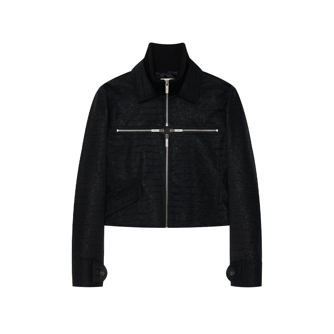 본네 크로스 집 레더 자켓 블랙(Bonnae Cross Zip Leather Jacket Black)