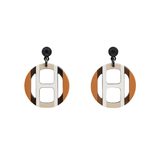 (W) 에르메스 H 이큅 이어링 래커드 혼 & 세이블((W) Hermes H Equipe Earrings Lacquered Horn & Sable)