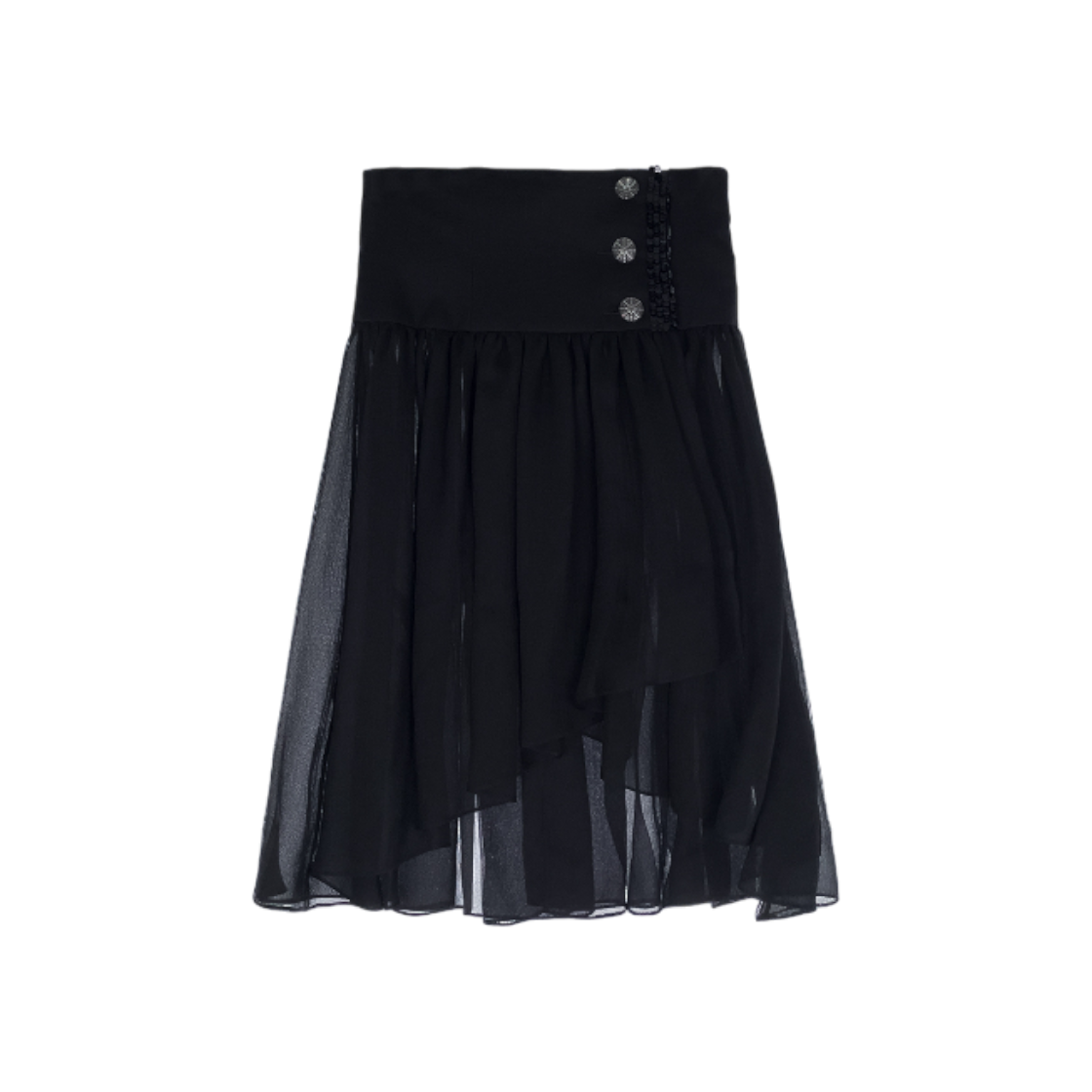 IT5QTJIAUHFH Chanel 20S Silk Midi Skirt 36 Black