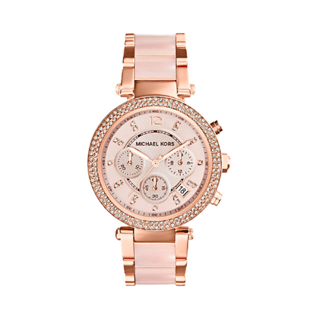 (W) 마이클 코어스 파커 39mm 블러쉬 아세테이트 워치 로즈 골드((W) Michael Kors Parker 39mm Blush Acetate Watch Rose Gold)