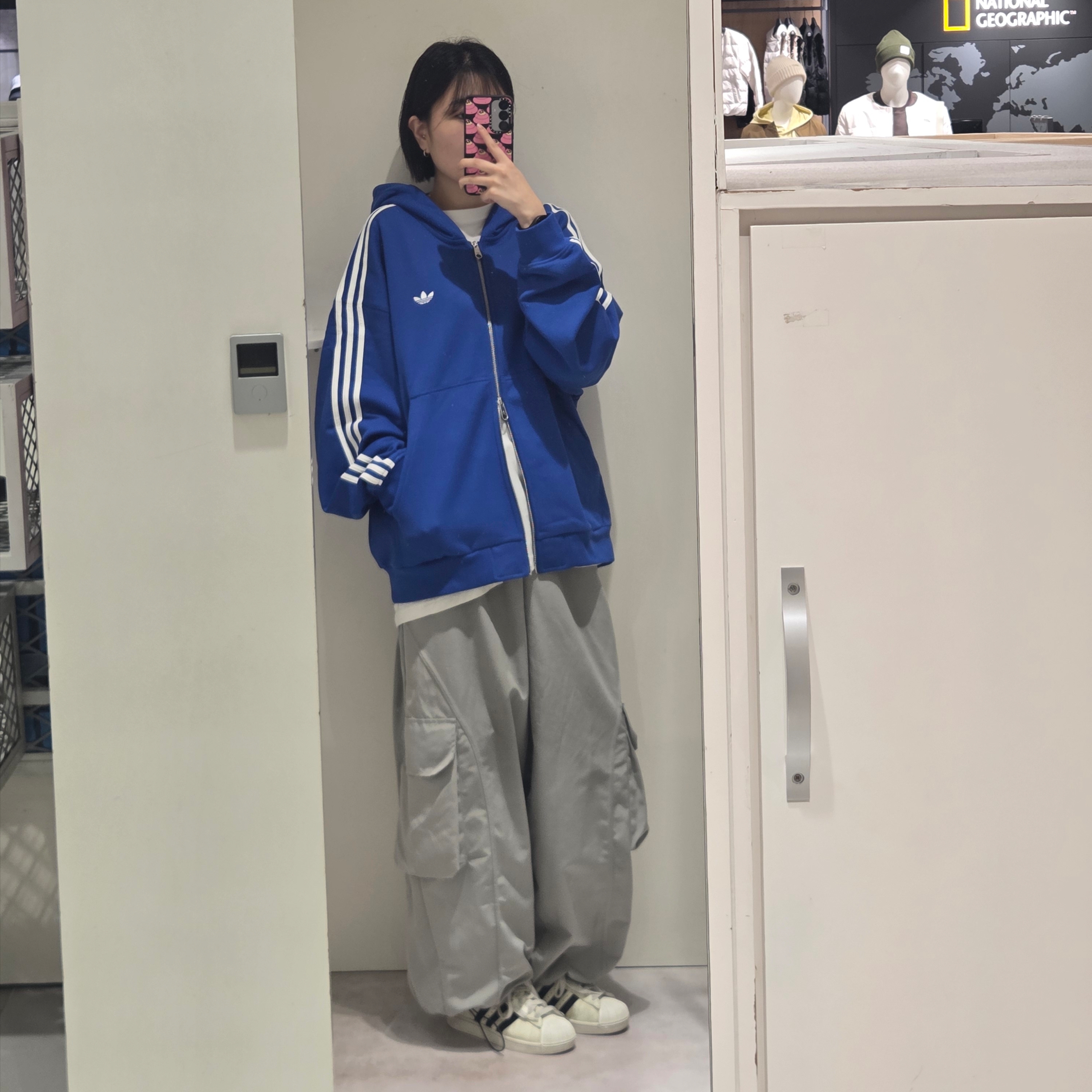 Adidas 3-Stripes Full-Zip Hoodie Royal Blue White - KR Sizing 착용 스타일