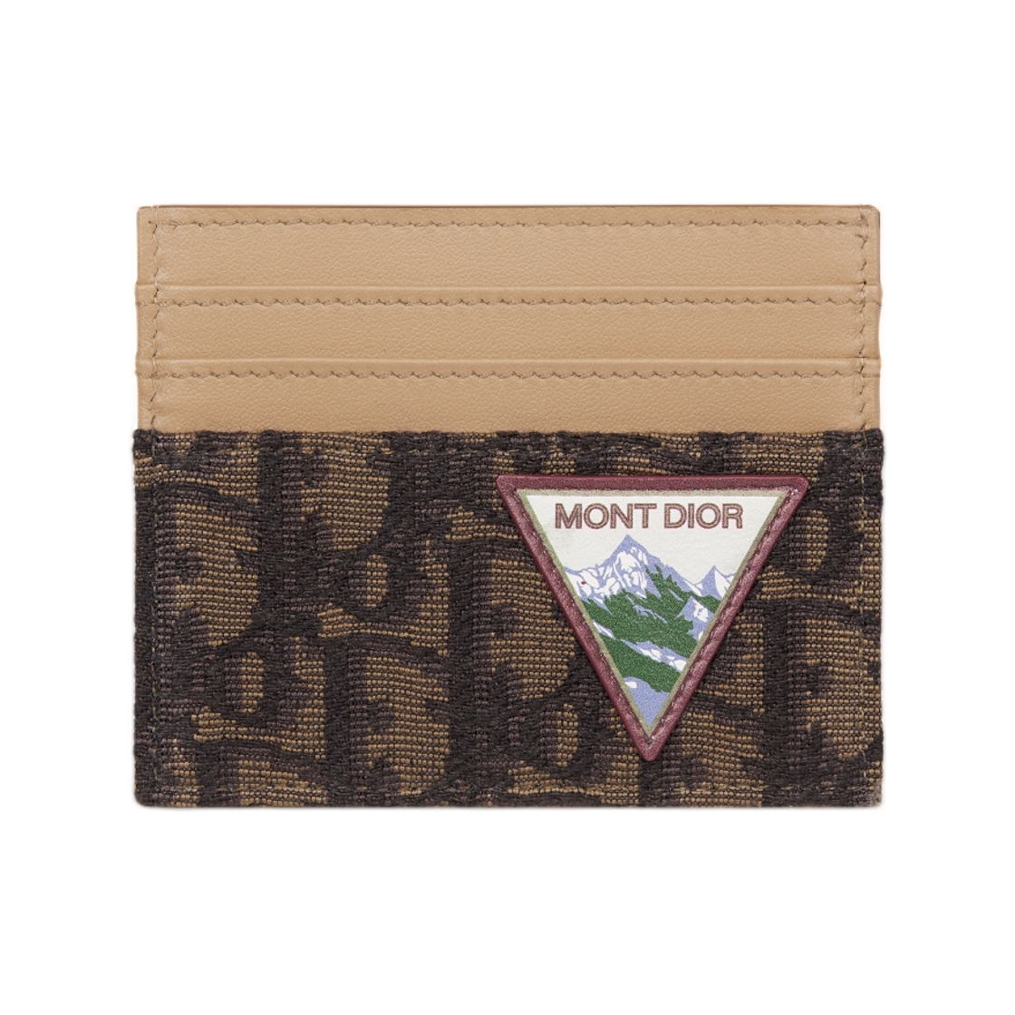 2ESCH135DJP-H762 Dior Card Holder Dior Oblique Jacquard Smooth Calfskin And Dior Mountain Patch Brown Beige Yellow Multicolor