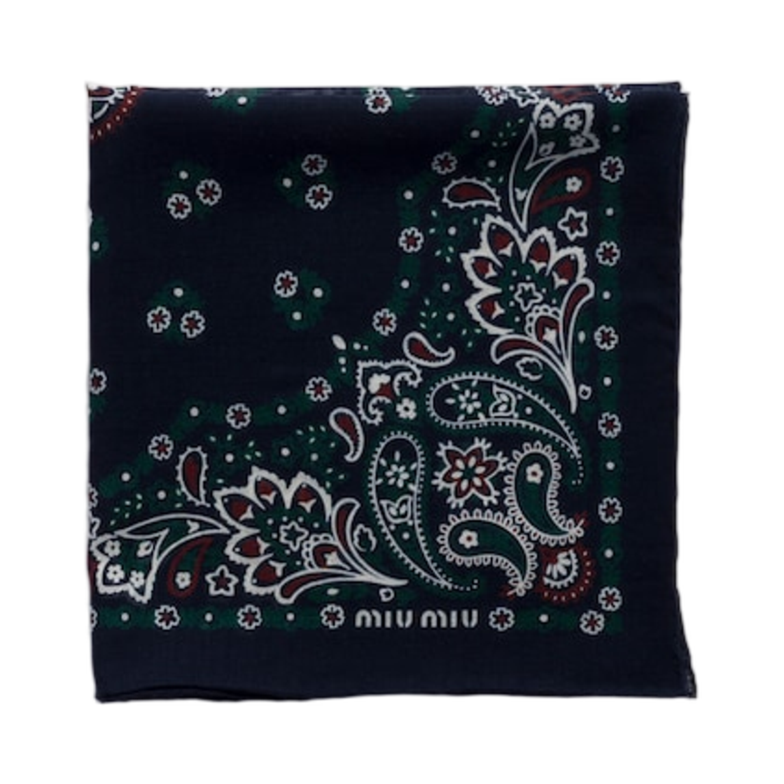 (W) 미우 미우 프린티드 울 앤 캐시미어 스카프 네이비((W) Miu Miu Printed Wool and Cashmere Scarf Navy) - 1