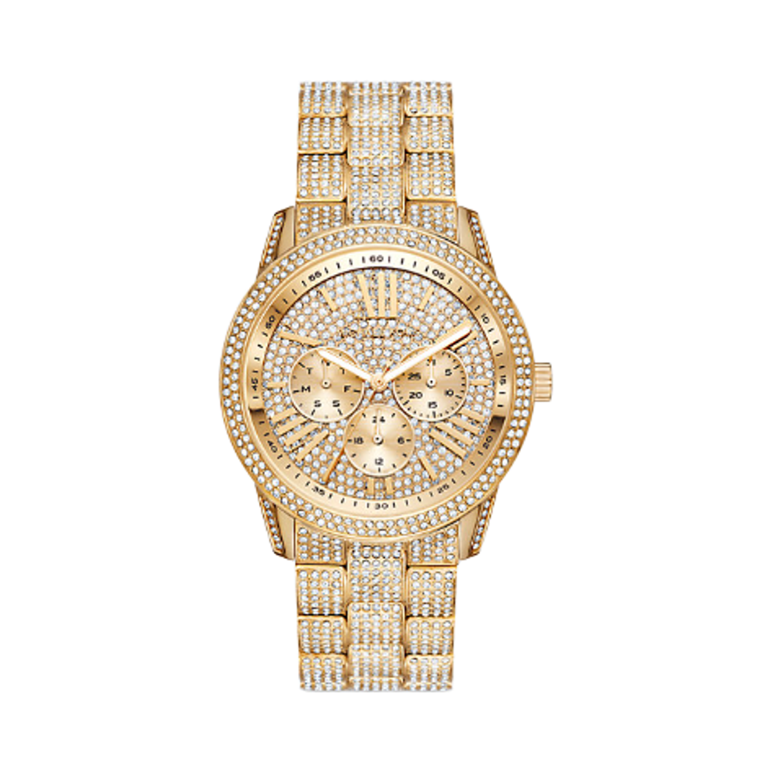 마이클 코어스 오버사이즈드 브린 파베 쿼츠 멀티펑션 42mm 워치 스테인리스 스틸 골드(Michael Kors Oversized Brynn Pave Quartz Multifunction 42mm Watch Stainless Steel Gold)