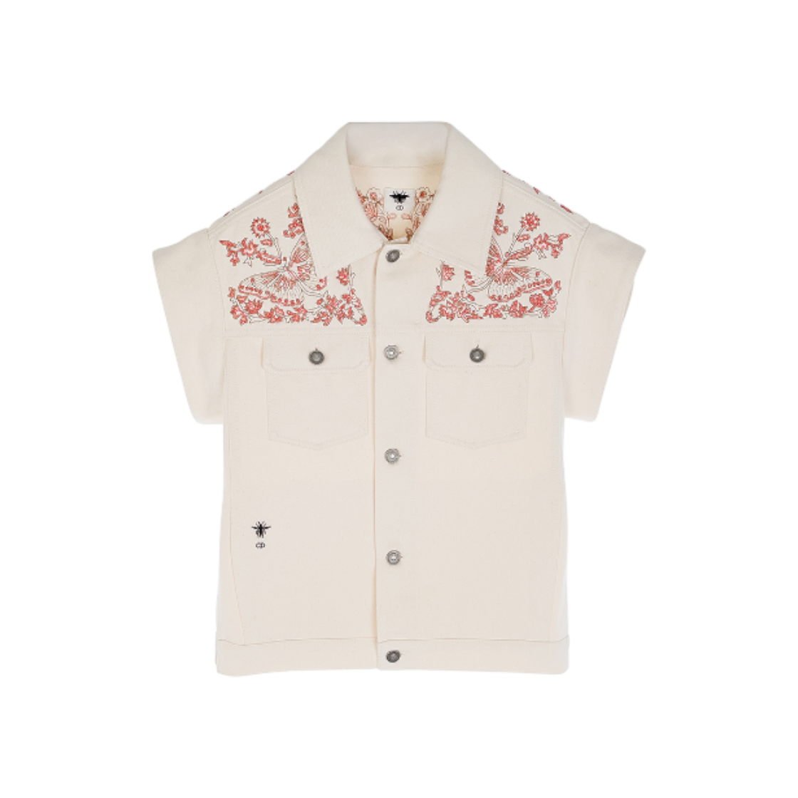 IT3N84B7T4N5 Dior Beaded Denim Vest 38 Light Beige/Coral