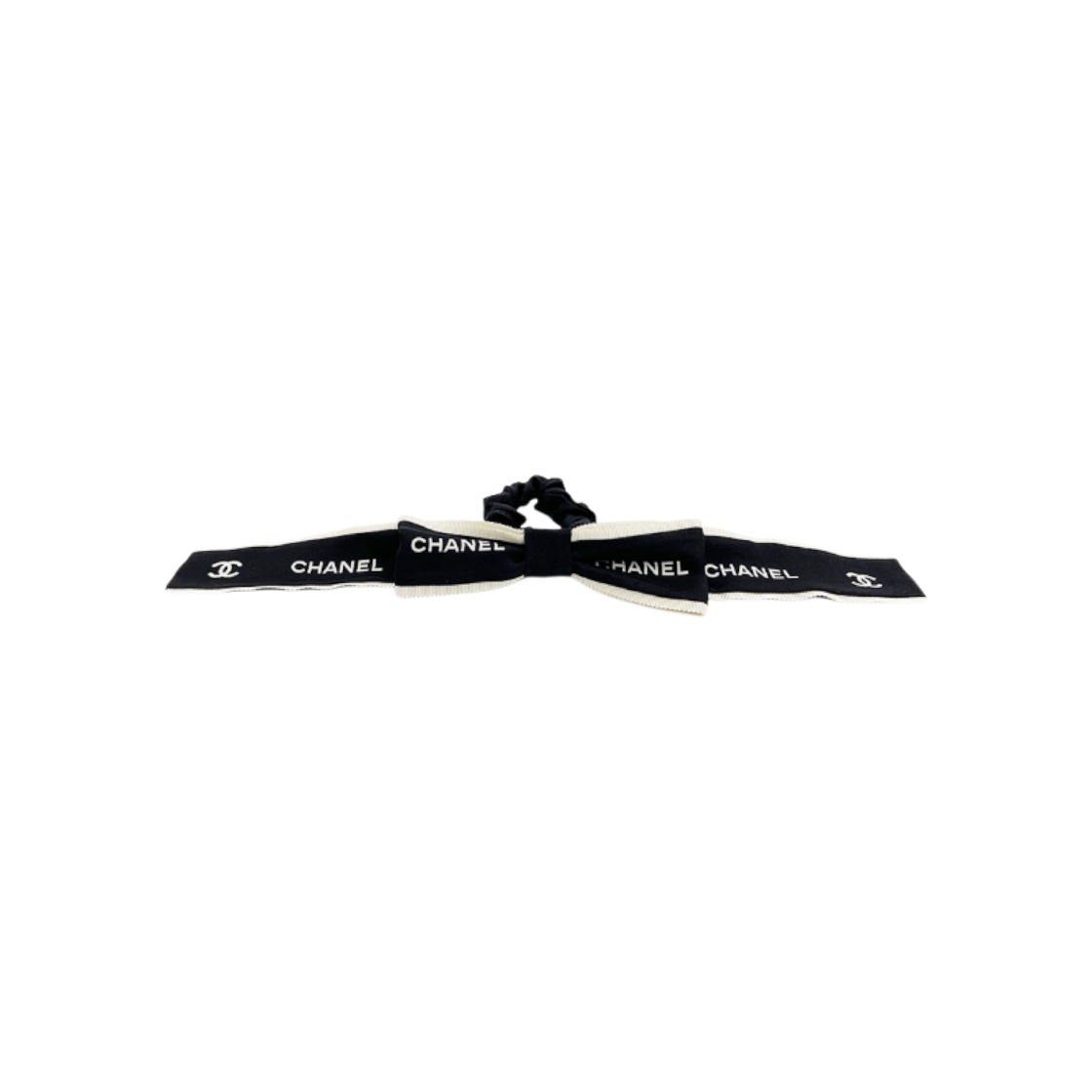 ITWNTH4OLEVH Chanel Logo Ribbon Hair Scrunchie Black