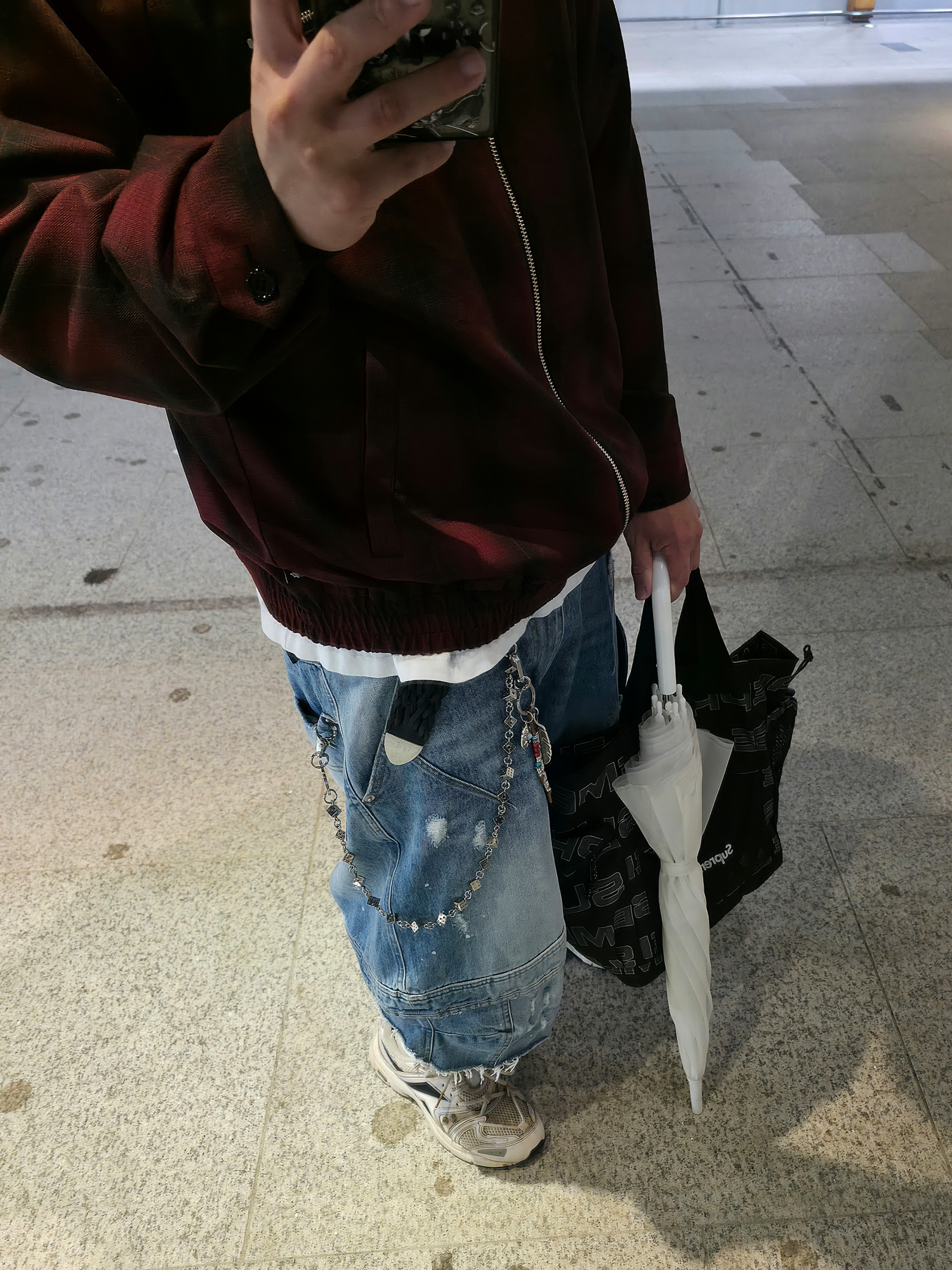 Farfromwhat Far Layered Work Shorts Pants Blue, Reebok x Project G/R Bondage Hybrid Premier Road Vintage White 착용 스타일 - 3