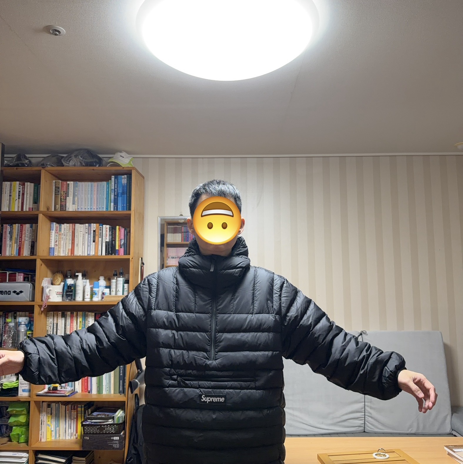 Supreme Micro Down Half Zip Hooded Pullover Black - 25FW 착용 스타일 - 7
