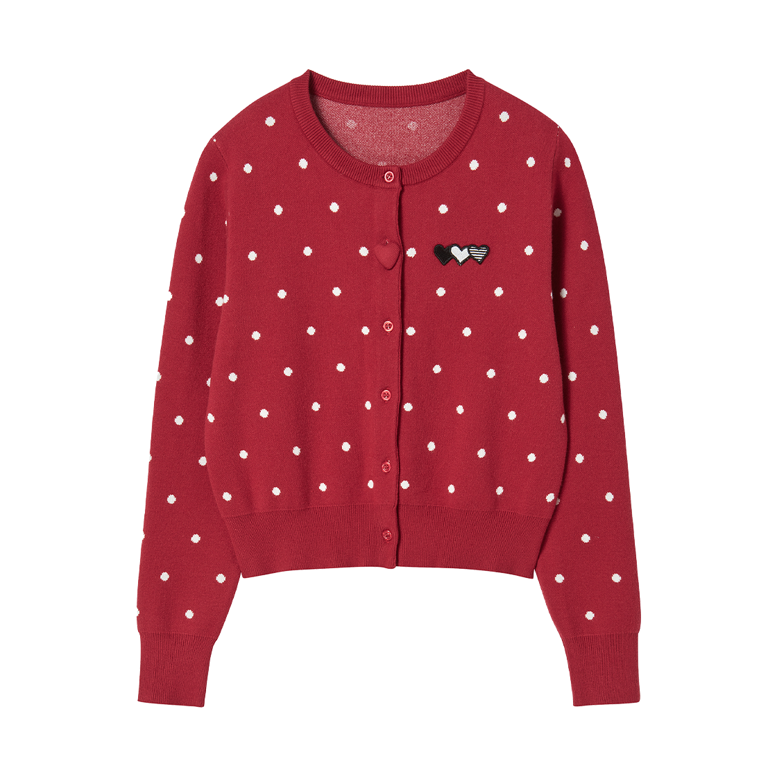 RG_25_FA2_CD_06 Rogin N Rosie Heart Wappen Button Point Cardigan Red