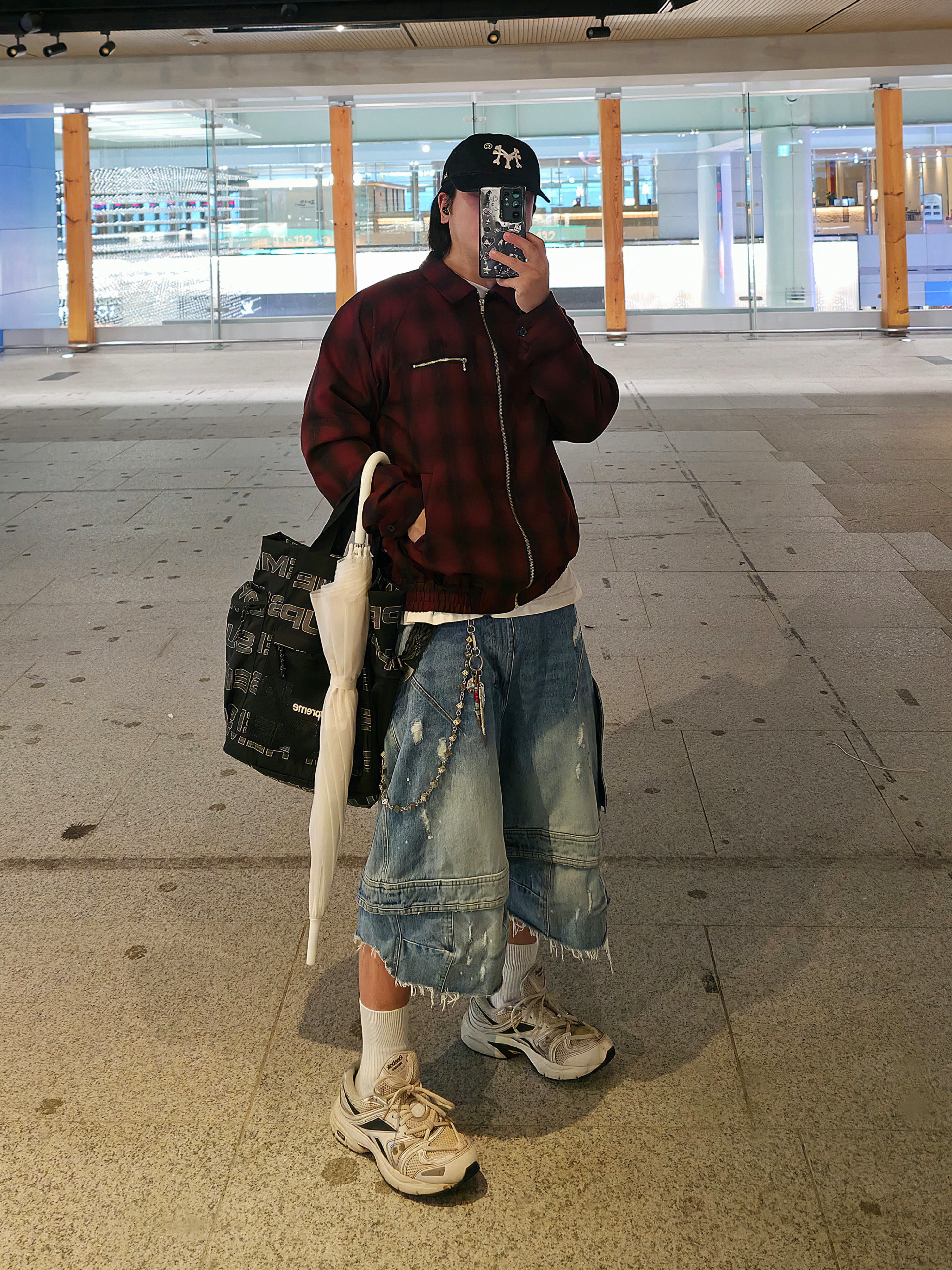 Farfromwhat Far Layered Work Shorts Pants Blue, Reebok x Project G/R Bondage Hybrid Premier Road Vintage White 착용 스타일 - 1