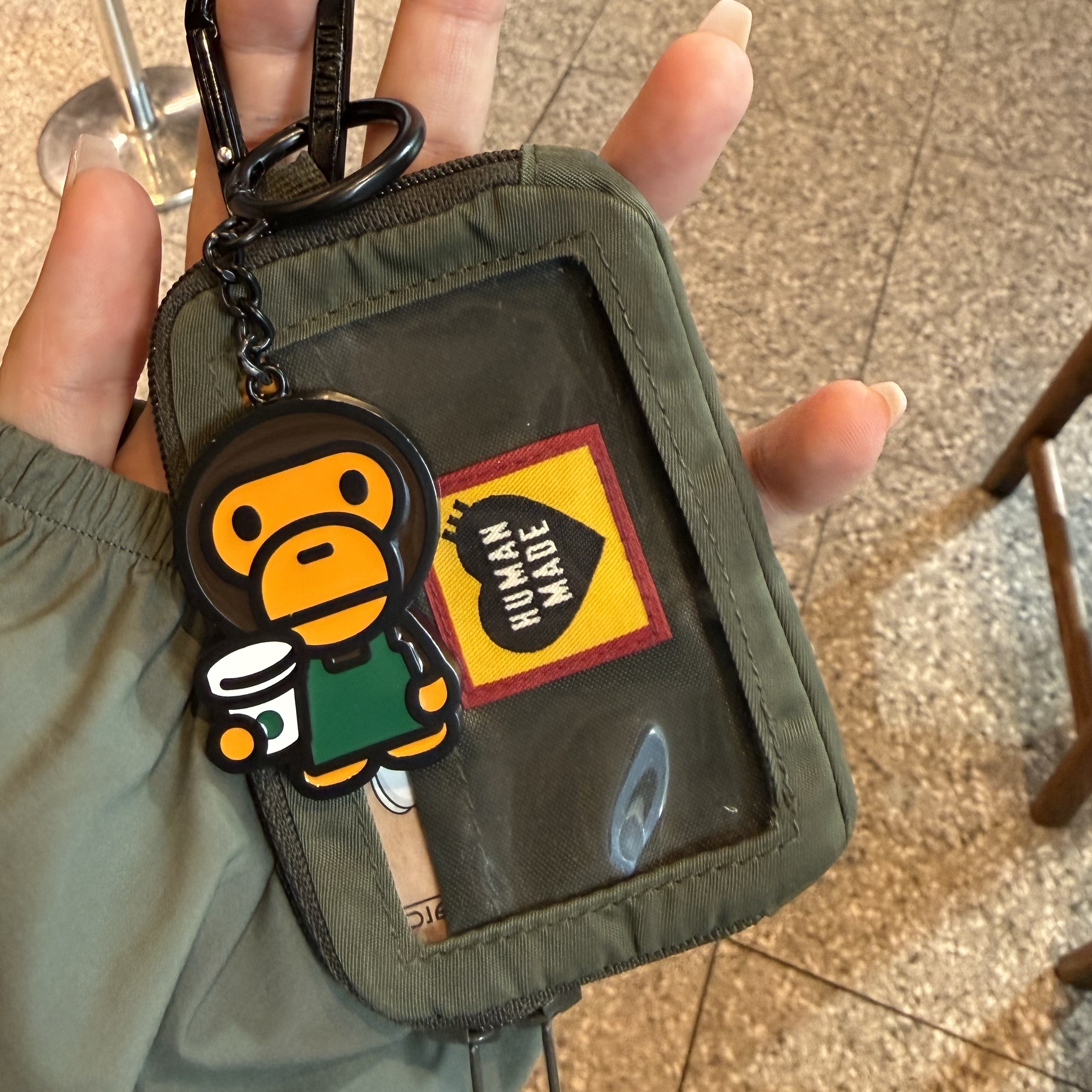 Starbucks x BAPE Baby Milo Keychain, Human Made Military Card Case Olive Drab 착용 스타일