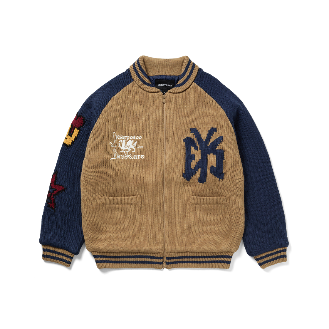 예스아이씨 래글런 니트 바시티 재킷 베이지(YESEYESEE Raglan Knit Varsity Jacket Beige)