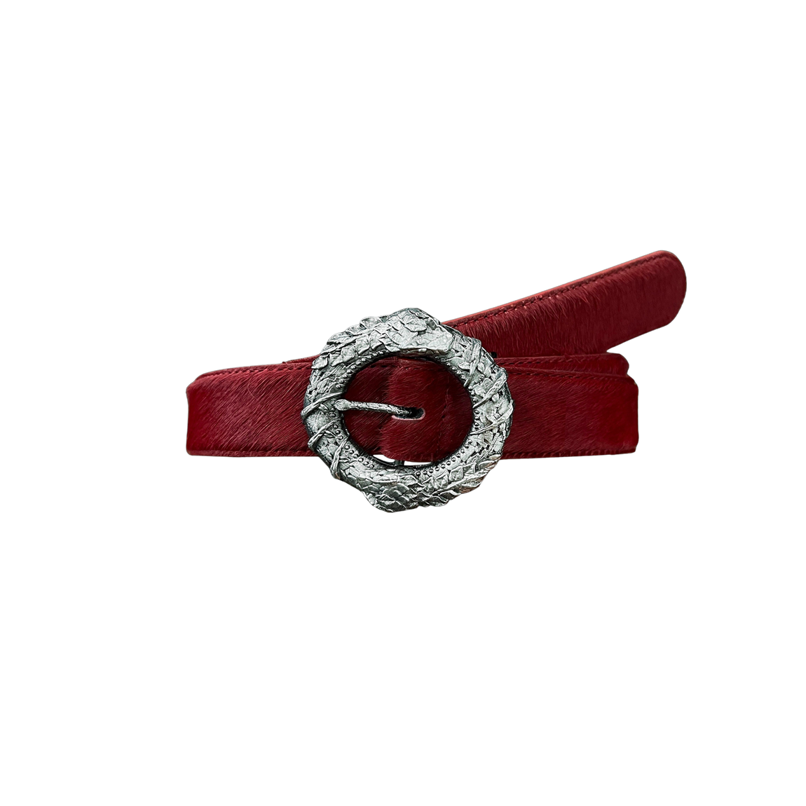 25FWUVOBRD Undermycar 25FW Ouroboros Loop Buckle Calf Hair Leather Belt Red