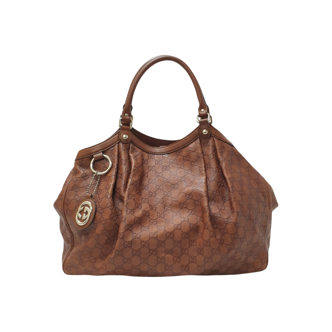 IT4VS4R9U6F8 Gucci Brown GG Logo Sima Sukey Tote Bag