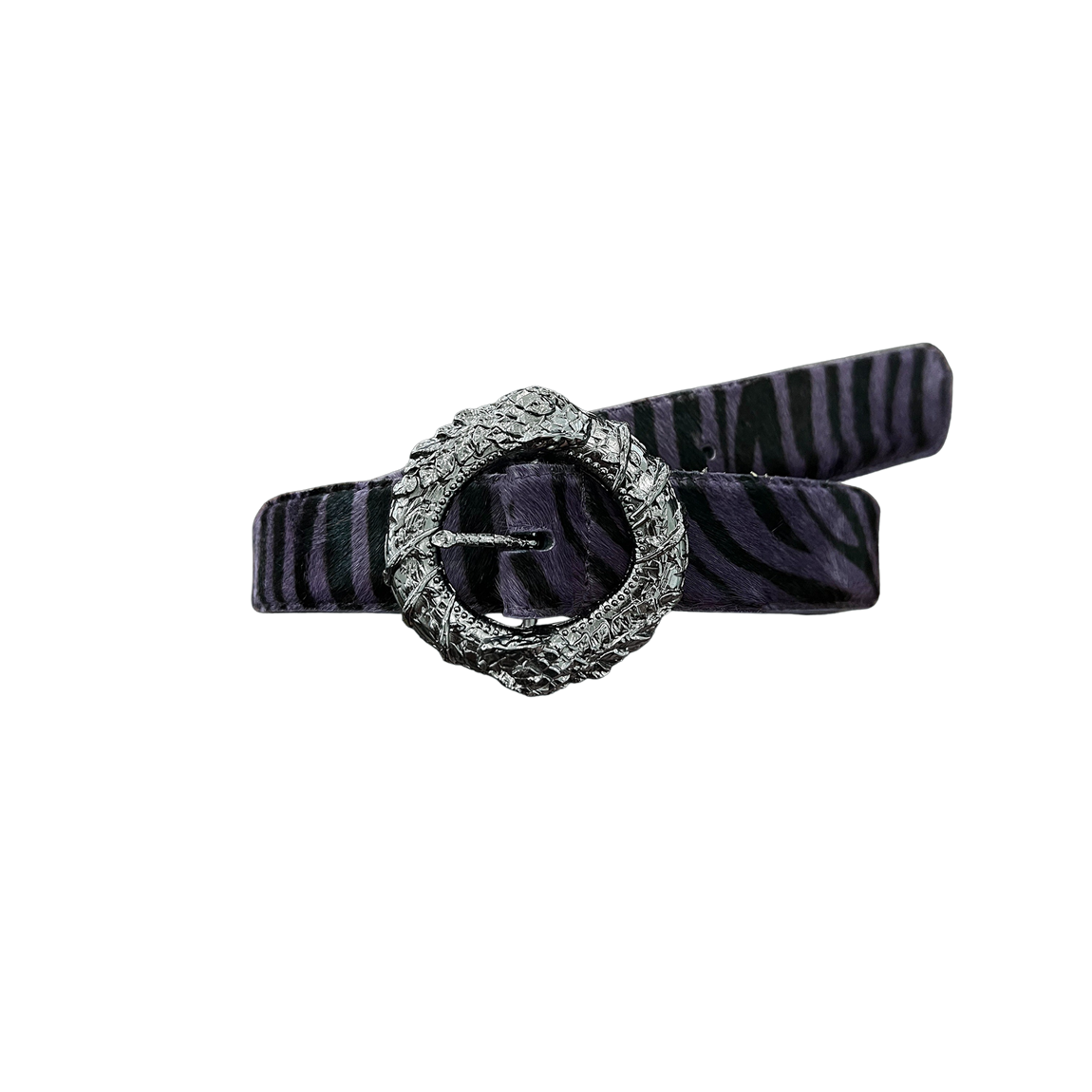 언더마이카 25FW 우로보로스 루프 버클 칼프 헤어 레더 벨트 제브라 퍼플(Undermycar 25FW Ouroboros Loop Buckle Calf Hair Leather Belt Zebra Purple)