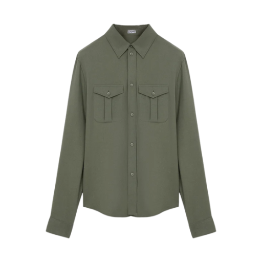 H526Y05WEV-4160 Loewe Shirt in Viscose Blend Khaki Green