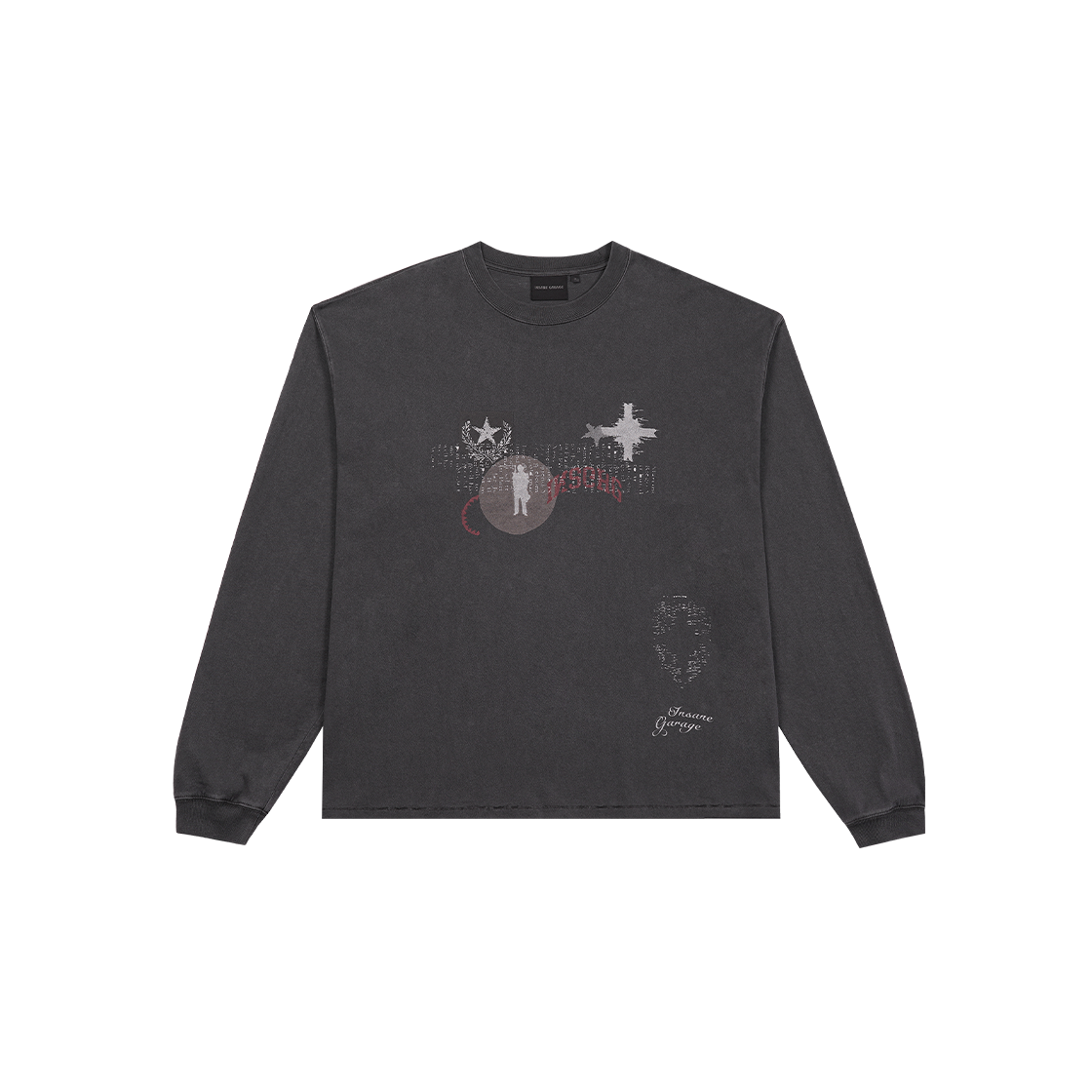 인세인개러지 인세인 피그먼트 그래픽 롱 슬리브 - 차콜