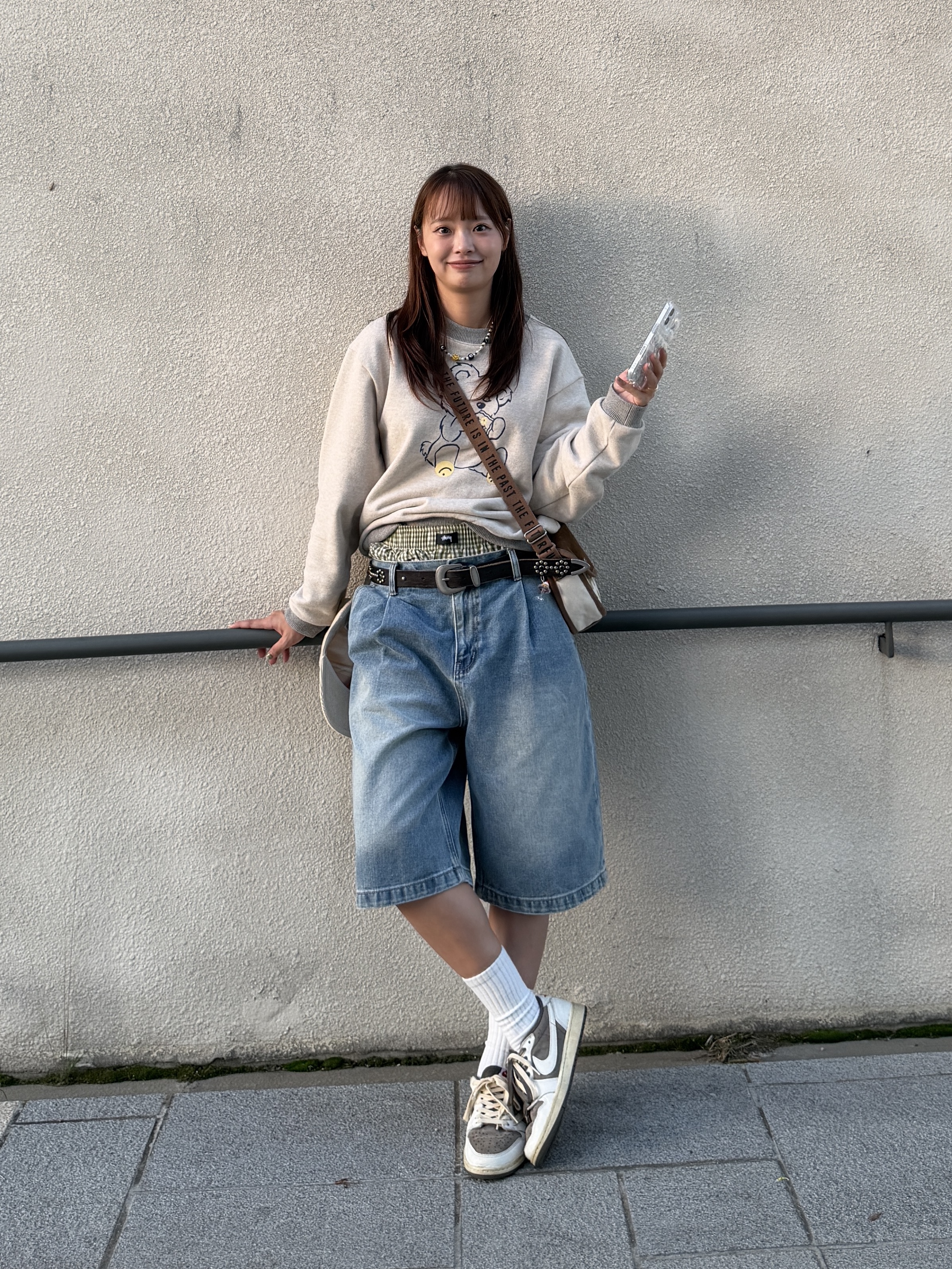 Kapital Top Fleece Crew Sweatshirt Peckish Little Bear Patch Kinari Gray, Human Made Shoulder Bag Brown 착용 스타일 - 1