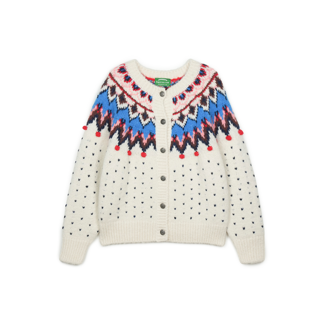 P0000BFD Greenbutter Bobble Stitch Nordic Cardigan Ivory