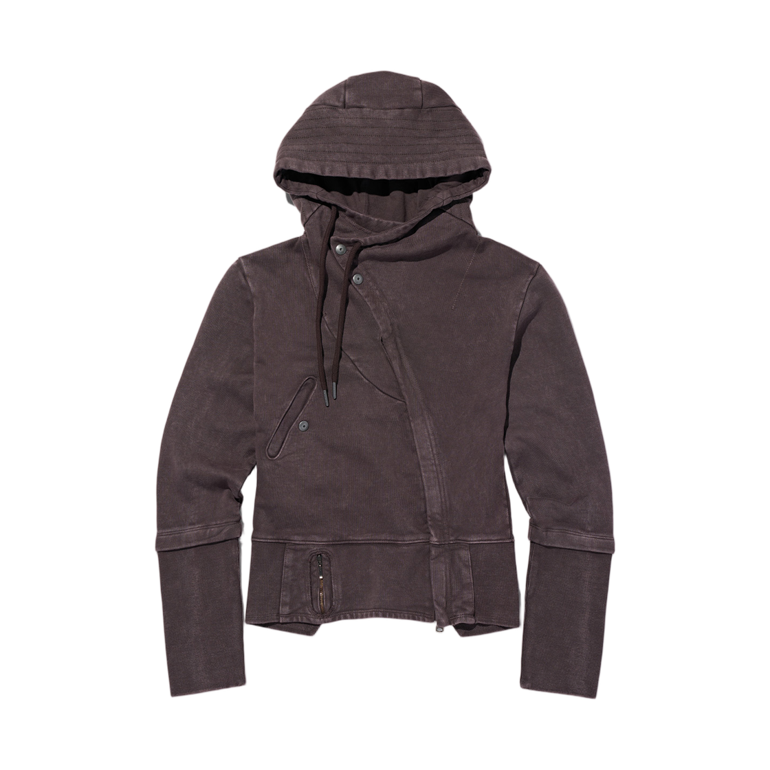 (W) 미스치프 어시메트릭 후드 집업 퍼플 브라운((W) Mischief Asymmetric Hoodie Zip-Up Purple Brown)