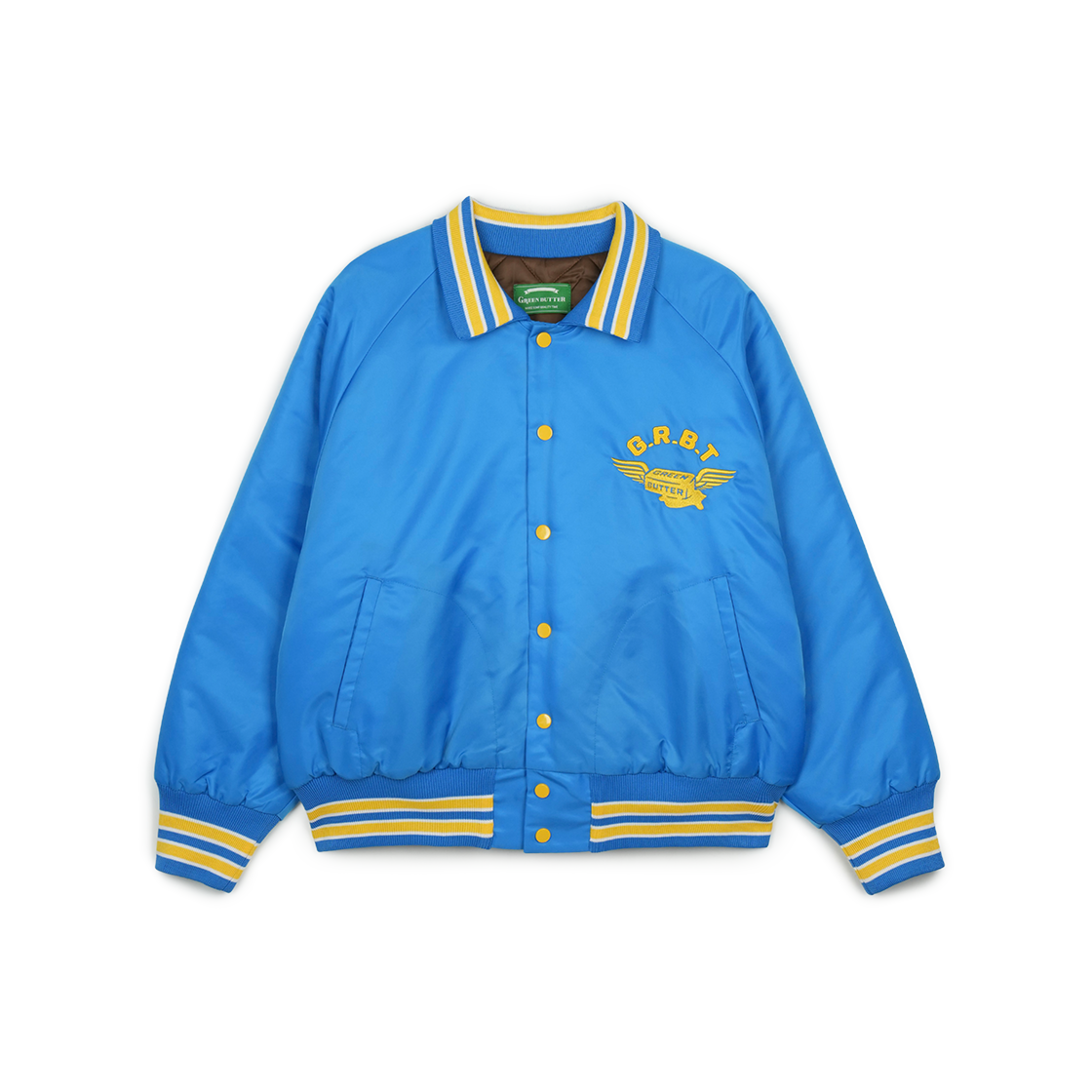 P0000BEY Greenbutter Quilted Varsity Jacket Light Blue
