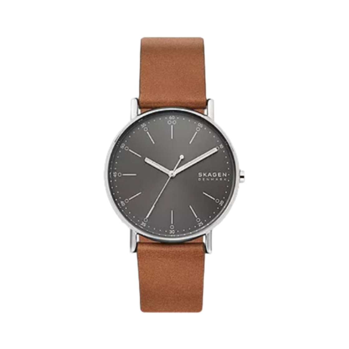 스카겐 시그니쳐 쿼츠 쓰리핸드 40mm 차콜 레더 미디움 브라운(Skagen Signature Quartz Three-Hand 40mm Charcoal Leather Medium Brown)