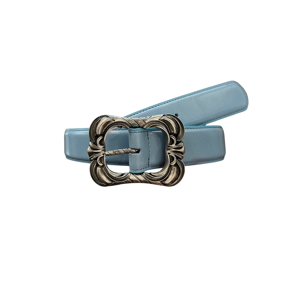 언더마이카 25FW 더블 플로럴 버클 플레인 레더 벨트 스카이(Undermycar 25FW Double Floral Buckle Plain Leather Belt Sky)