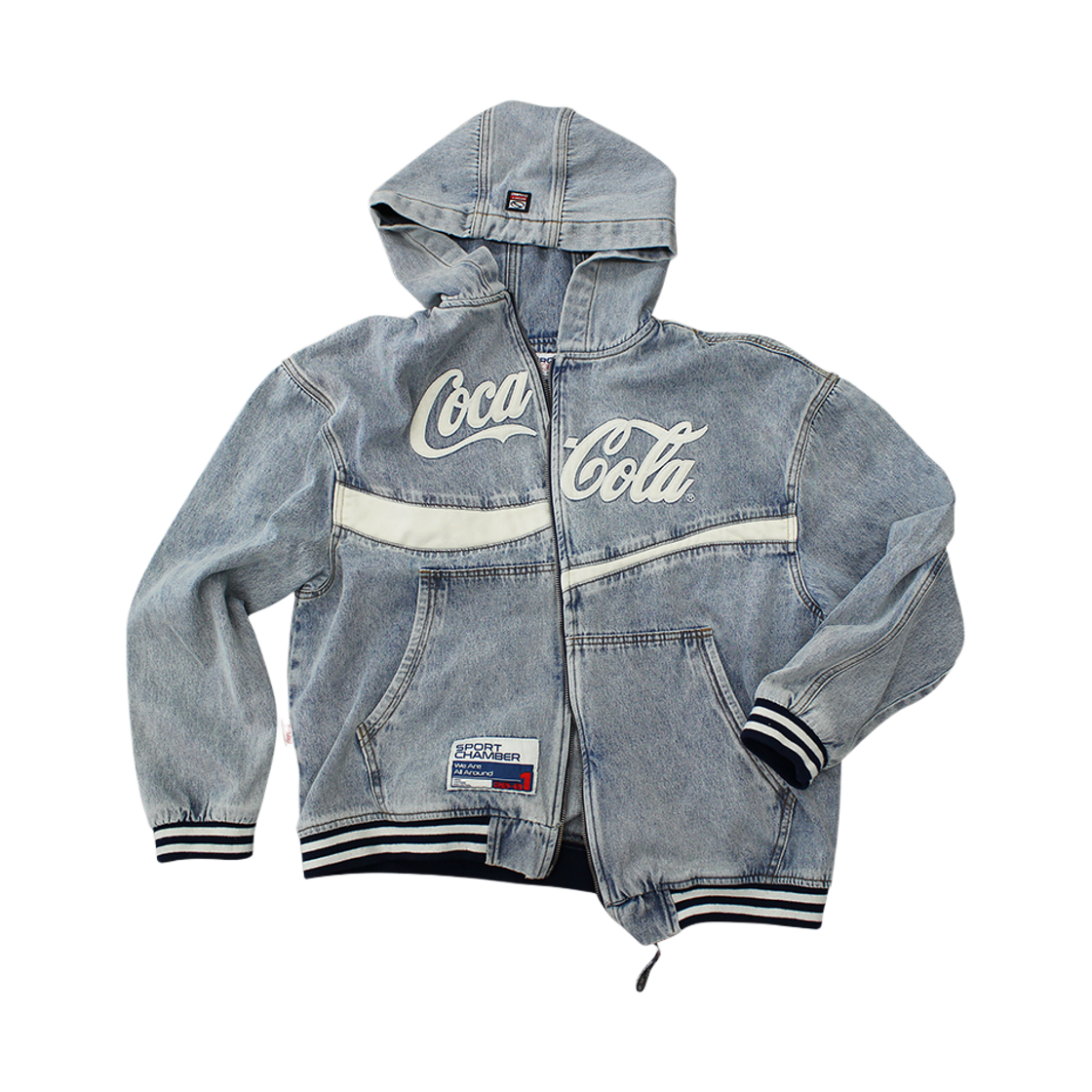 [트리플적립] 스포츠챔버 x 코카콜라 데님 후드 점퍼 블루([트리플적립] SPORT CHAMBER x Coca-Cola Denim Hood Jumper Blue)