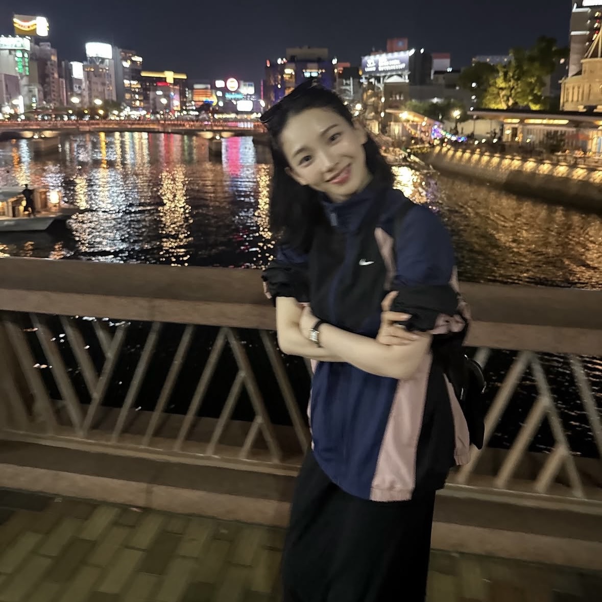 (W) Nike NSW Oversized Track Jacket Midnight Navy Black - Asia 착용 스타일