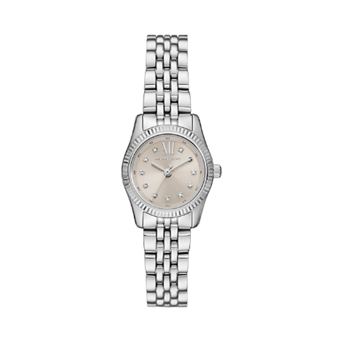 (W) 마이클 코어스 쁘띠 렉싱턴 파베 쿼츠 쓰리핸드 26mm 스테인리스 스틸 실버((W) Michael Kors Petite Lexington Pave Quartz Three-Hand 26mm Stainless Steel Silver)