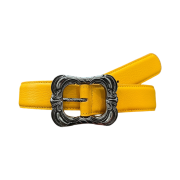 Undermycar Double Floral Buckle Plain Leather Belt Yellow