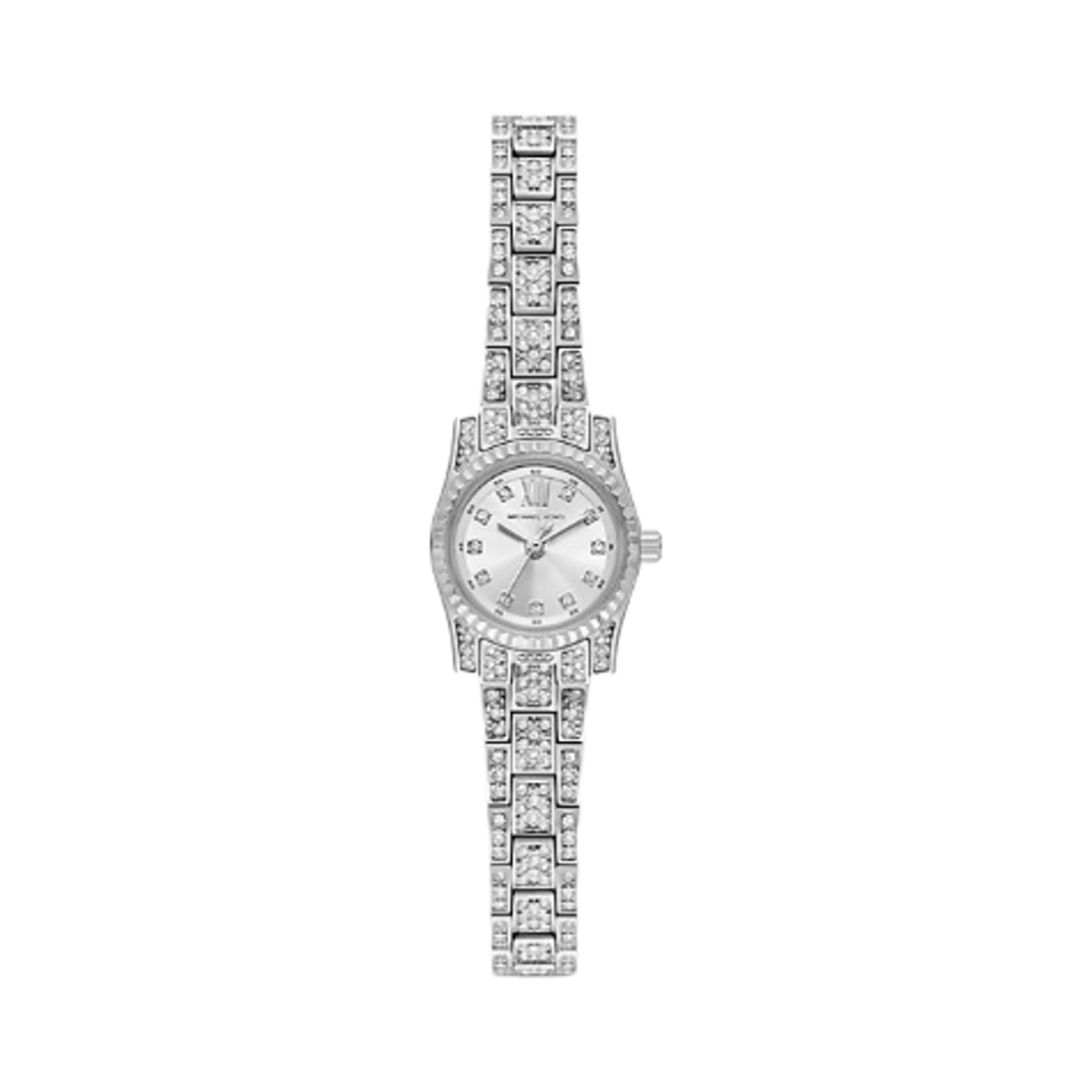 (W) 마이클 코어스 미니 렉싱턴 파베 쿼츠 쓰리핸드 19mm 스테인리스 스틸 실버((W) Michael Kors Mini Lexington Pave Quartz Three-Hand 19mm Stainless Steel Silver)