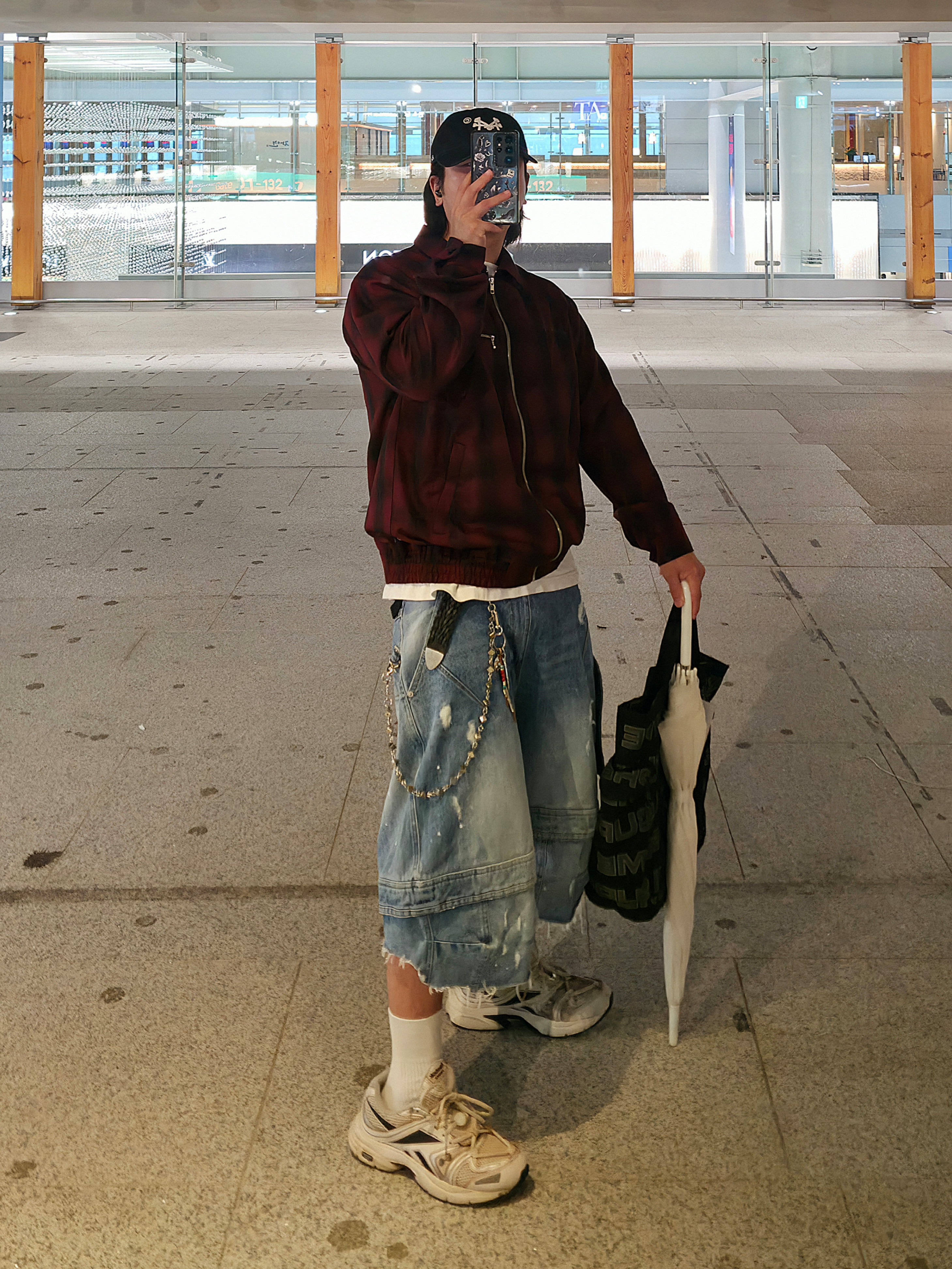 Farfromwhat Far Layered Work Shorts Pants Blue, Reebok x Project G/R Bondage Hybrid Premier Road Vintage White 착용 스타일 - 2