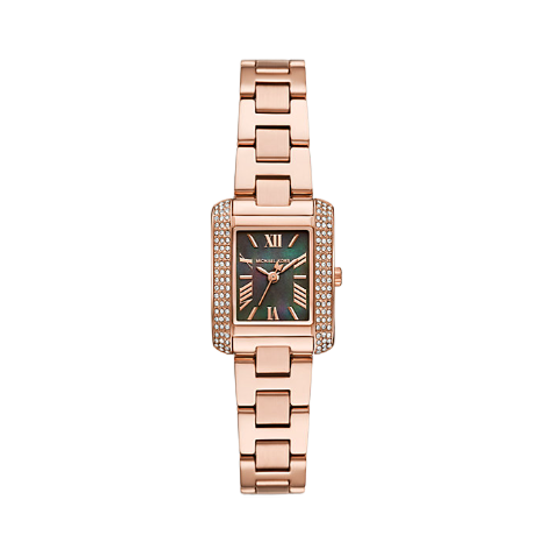 (W) 마이클 코어스 미니 에머리 파베 쿼츠 쓰리핸드 29mm 스테인리스 스틸 로즈 골드((W) Michael Kors Mini Emery Pave Quartz Three-Hand 29mm Stainless Steel Rose Gold)