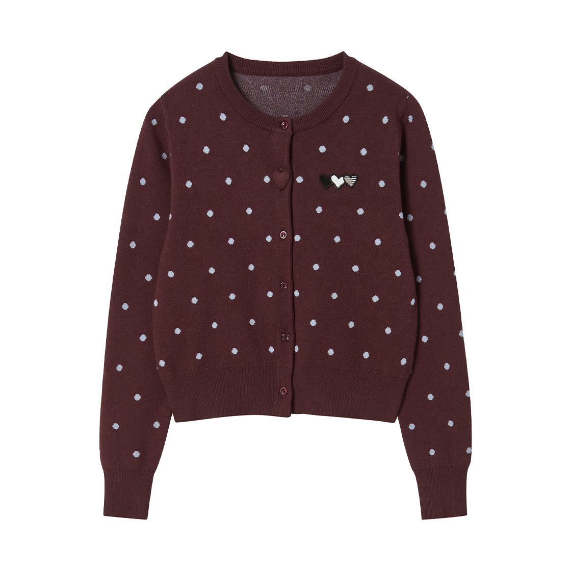 RG_25_FA2_CD_06 Rogin N Rosie Heart Wappen Button Point Cardigan Plum Brown