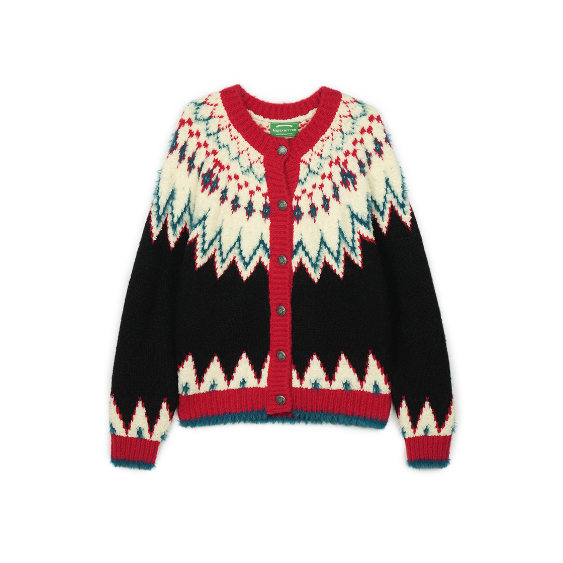 P0000BFI Greenbutter Fuzzy Terry Nordic Cardigan Black
