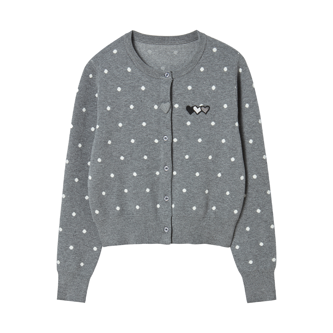 RG_25_FA2_CD_06 Rogin N Rosie Heart Wappen Button Point Cardigan Charcoal